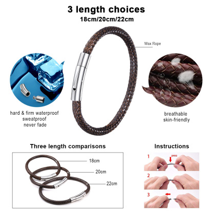 Custom Engraved Leather Bracelet with Magnetic Clasp for Men Instruction