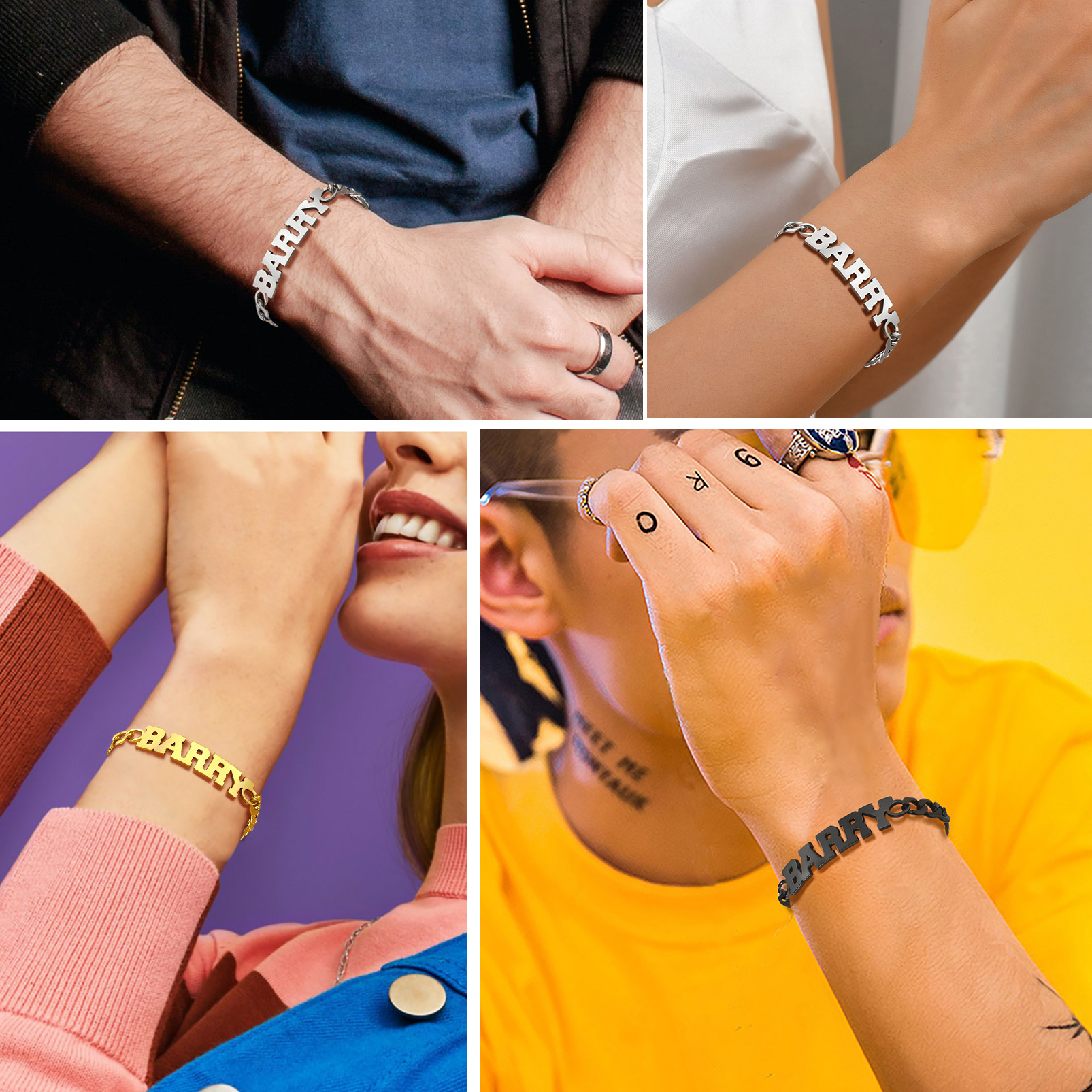 Custom Name Cuban Chain Bracelet for Men model show