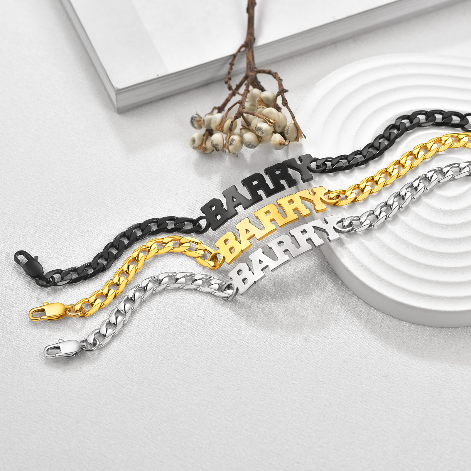 Custom Name Plate Cuban Chain Bracelet for Men