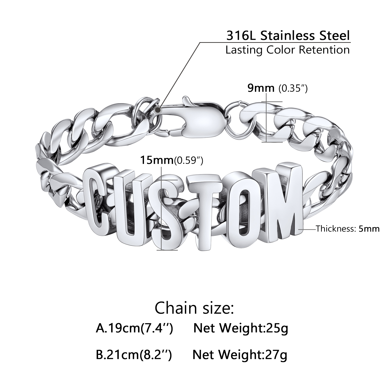 Personalized Stylish Cuban Link Chain Name Bracelet