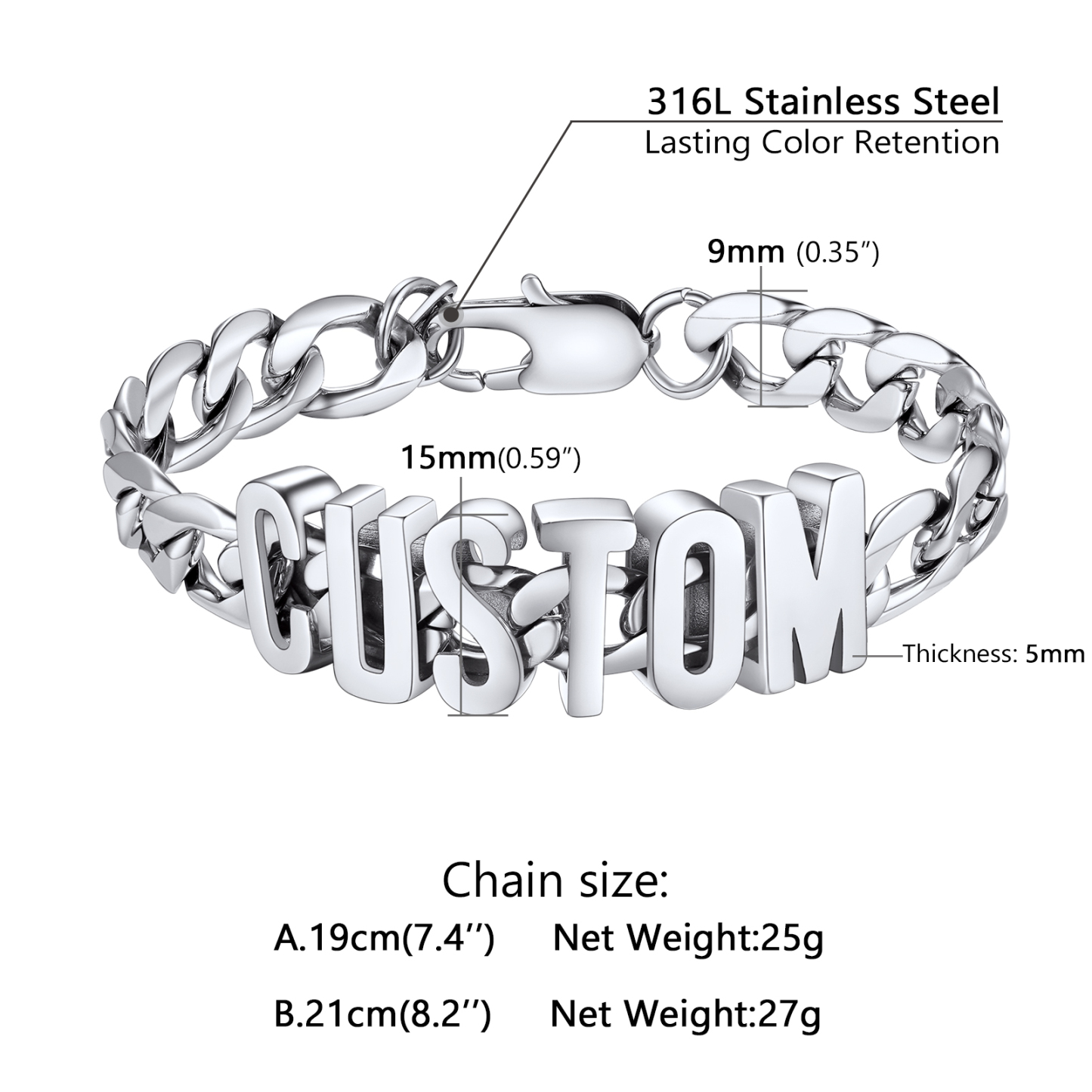 Personalized Stylish Cuban Link Chain Name Bracelet