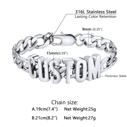 Personalized Stylish Cuban Link Chain Name Bracelet