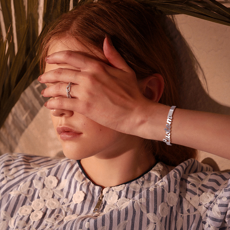 Personalized Name Engraved Cuff Bracelets for Women model