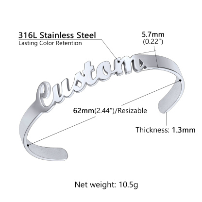 Personalized Name Engraved Cuff Bracelets for Women size