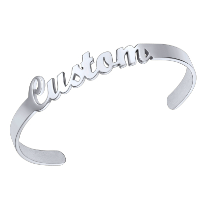 Personalized Name Engraved Cuff Bracelets for Women silver