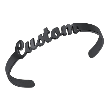 Personalized Name Engraved Cuff Bracelets for Women black