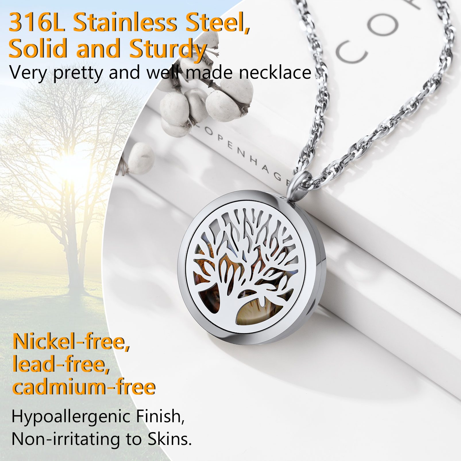 Custom Photo Life Tree Locket Necklace for Women stainless steel
