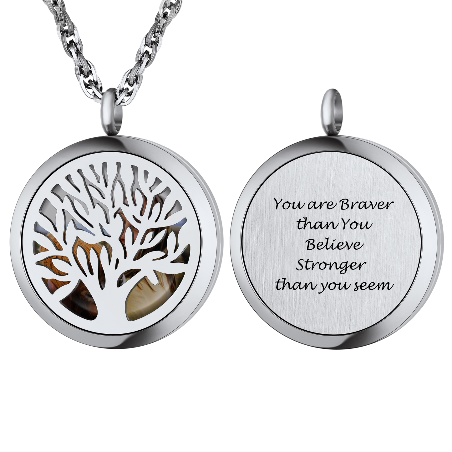 Custom Photo Life Tree Locket Necklace for Women silver