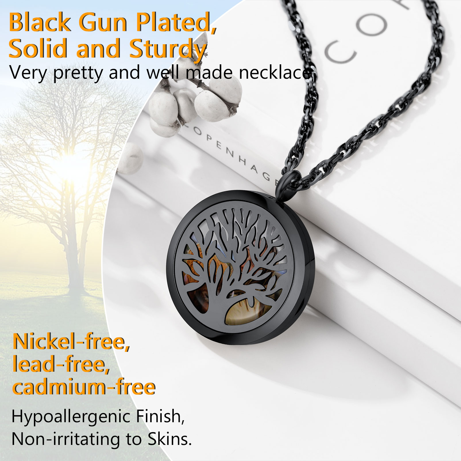 Custom Photo Life Tree Locket Necklace black