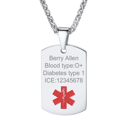 Custom Engraved Emergency Medical Alert ID Dog Tag Pendant Necklace