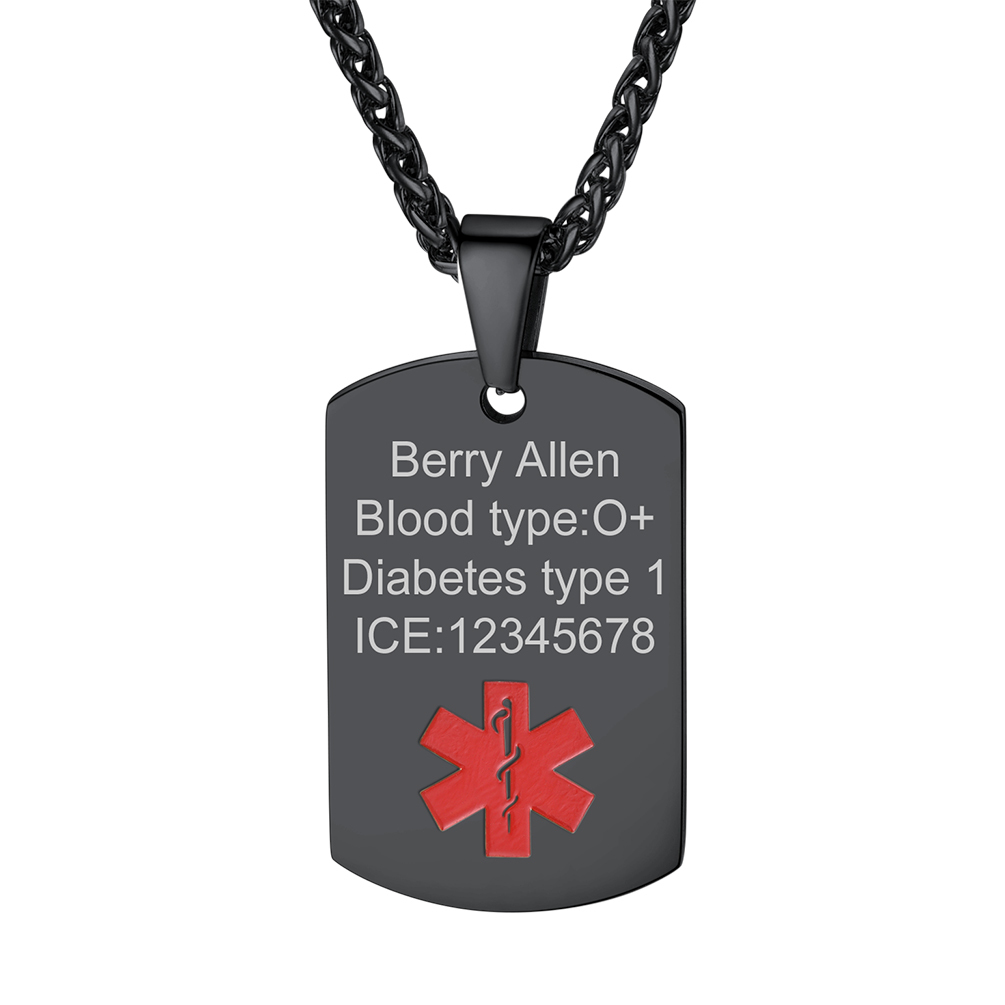  Custom Engraved Emergency Medical Alert ID Dog Tag Stainless Steel Pendant Necklace 