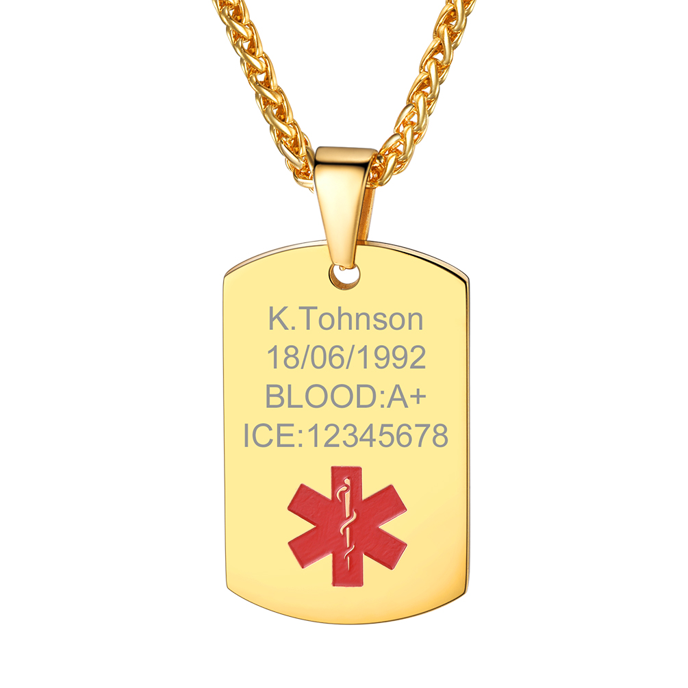  Custom Engraved Emergency Medical Alert ID Dog Tag Stainless Steel Pendant Necklace 