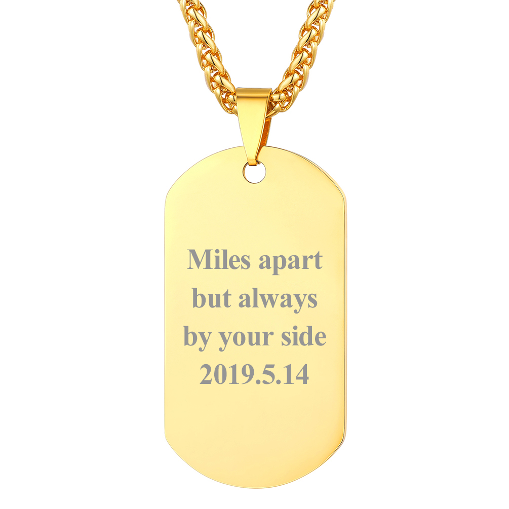 Custom Engraved Double-Sided Dog Tag Necklace for Men Gold