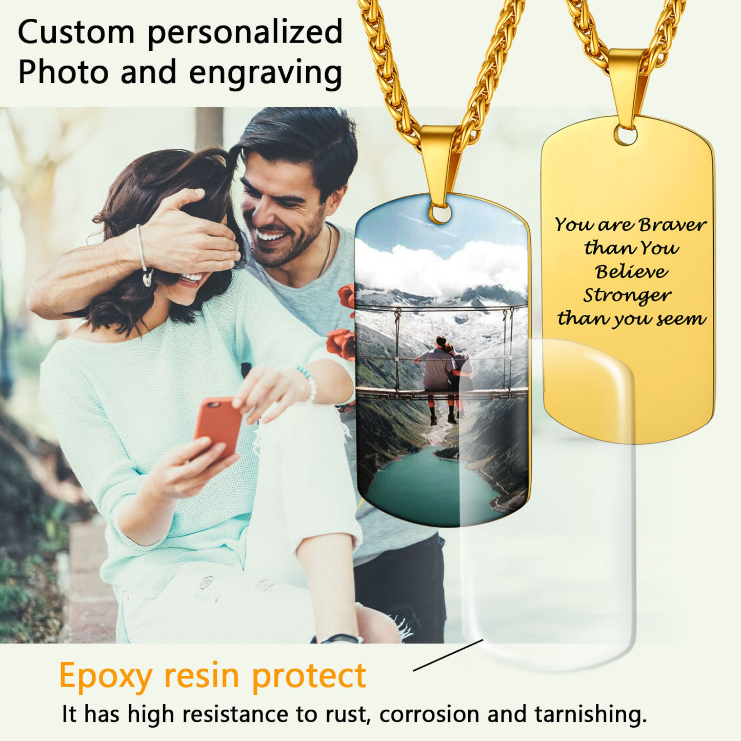 Photo Text Engraved Dog Tag Necklace 