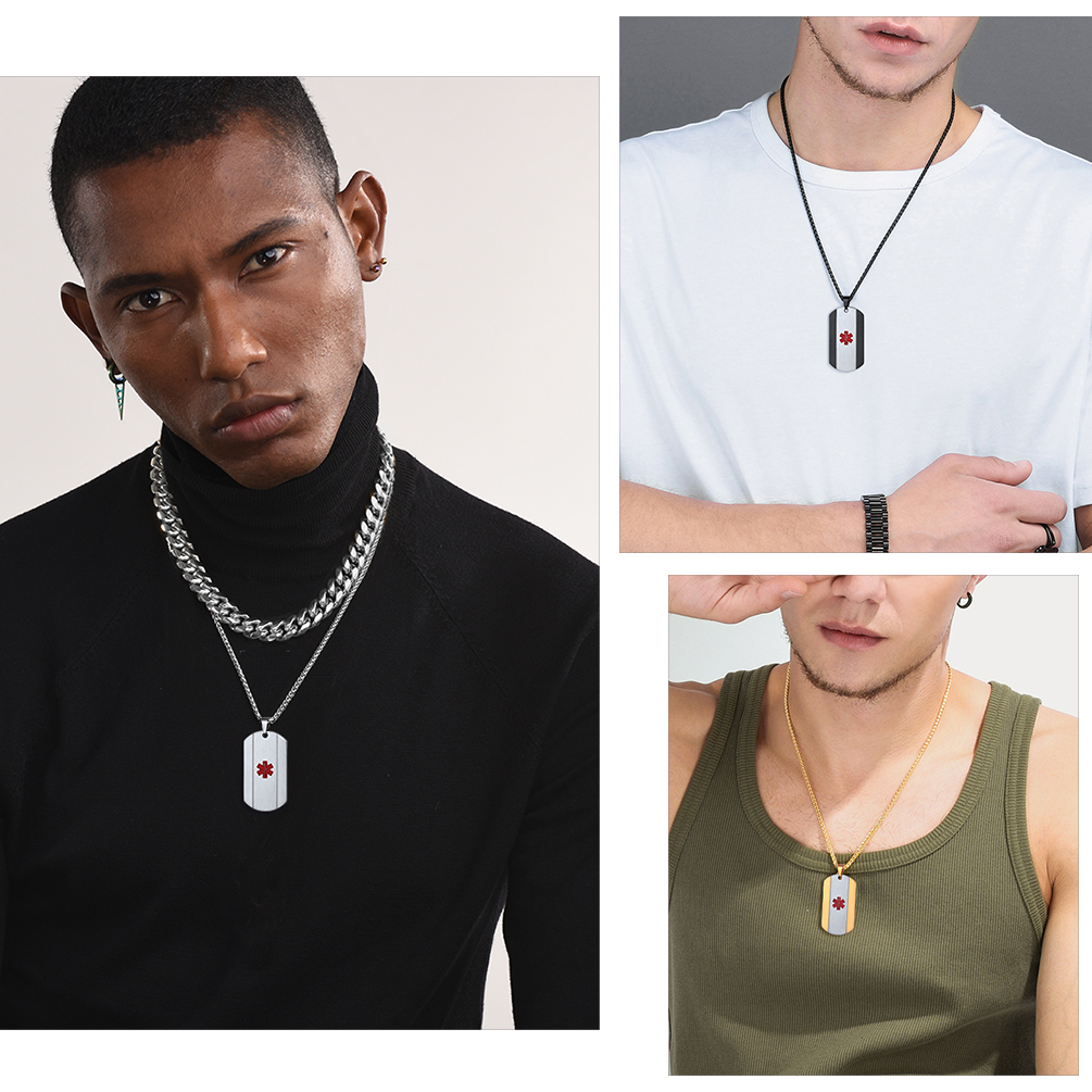 Personalized Engraved Medical ID Medical Alert Necklace for Men Women model show