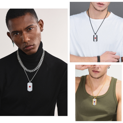 Personalized Engraved Medical ID Medical Alert Necklace for Men Women model show