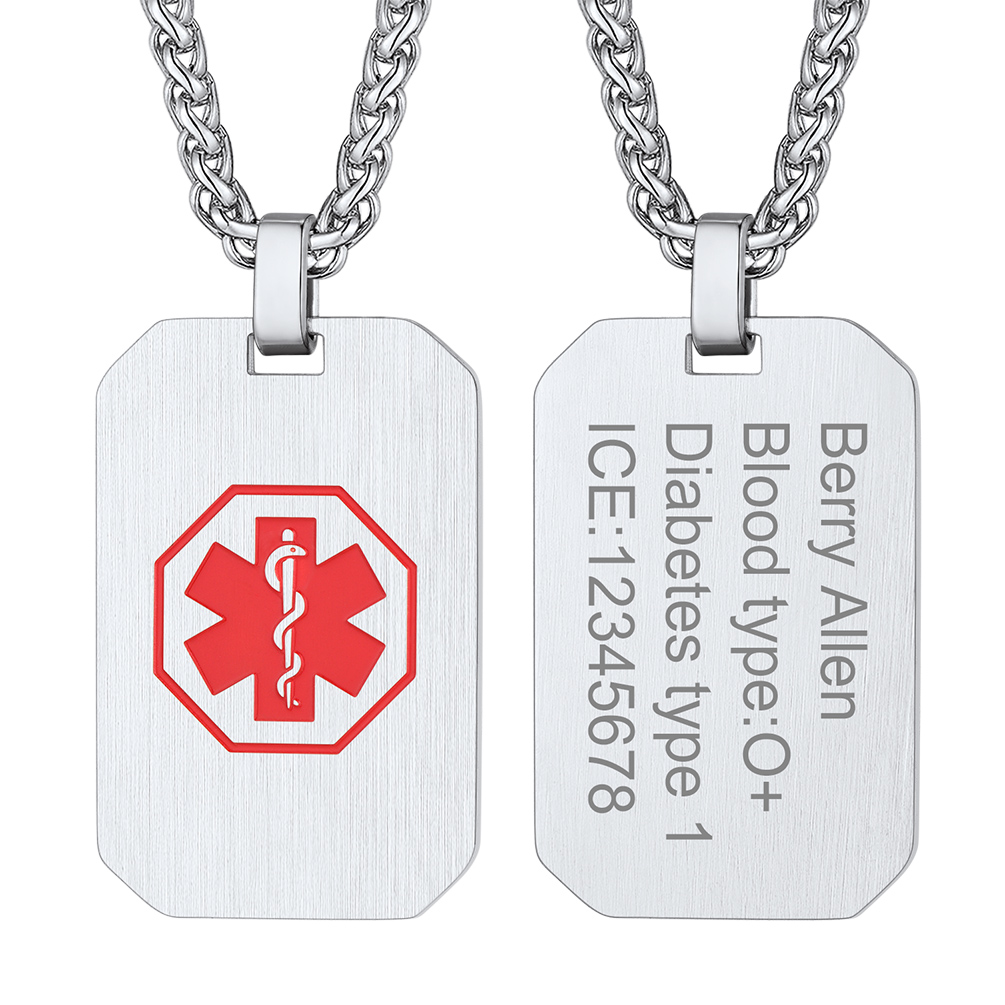 Medical Alert Necklace Custom Made Engraved Emergency Med ID Dog Tag