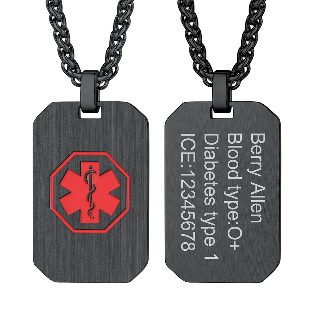  Medical Alert Necklace Custom Made Engraved Emergency Med ID Dog Tag Round Pendant