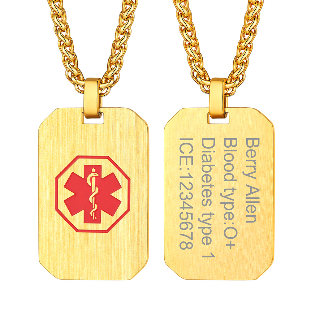  Medical Alert Necklace Custom Made Engraved Emergency Med ID Dog Tag Round Pendant