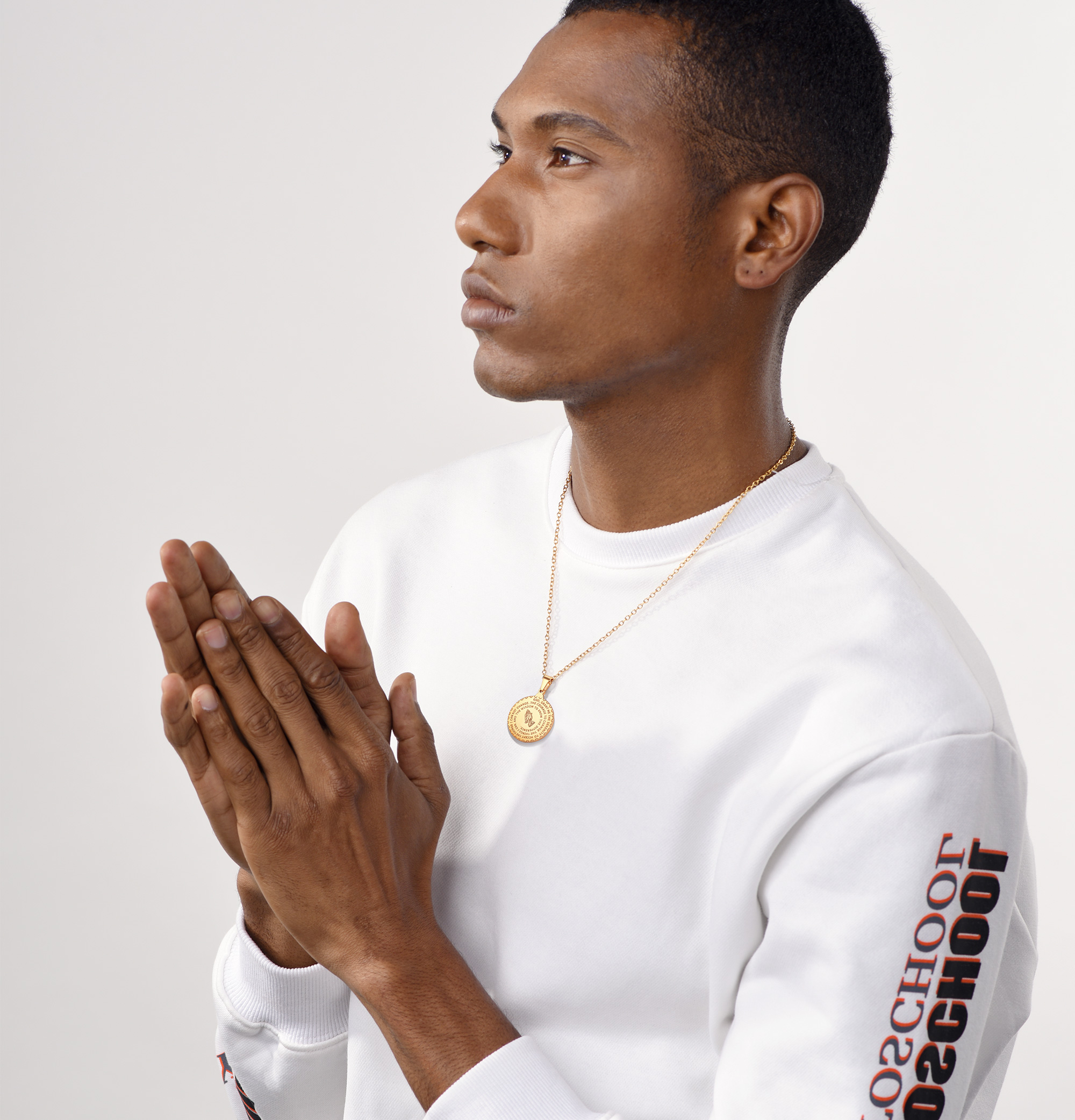 Personalized Photo Bible Verse Necklaces for Men Women model gold