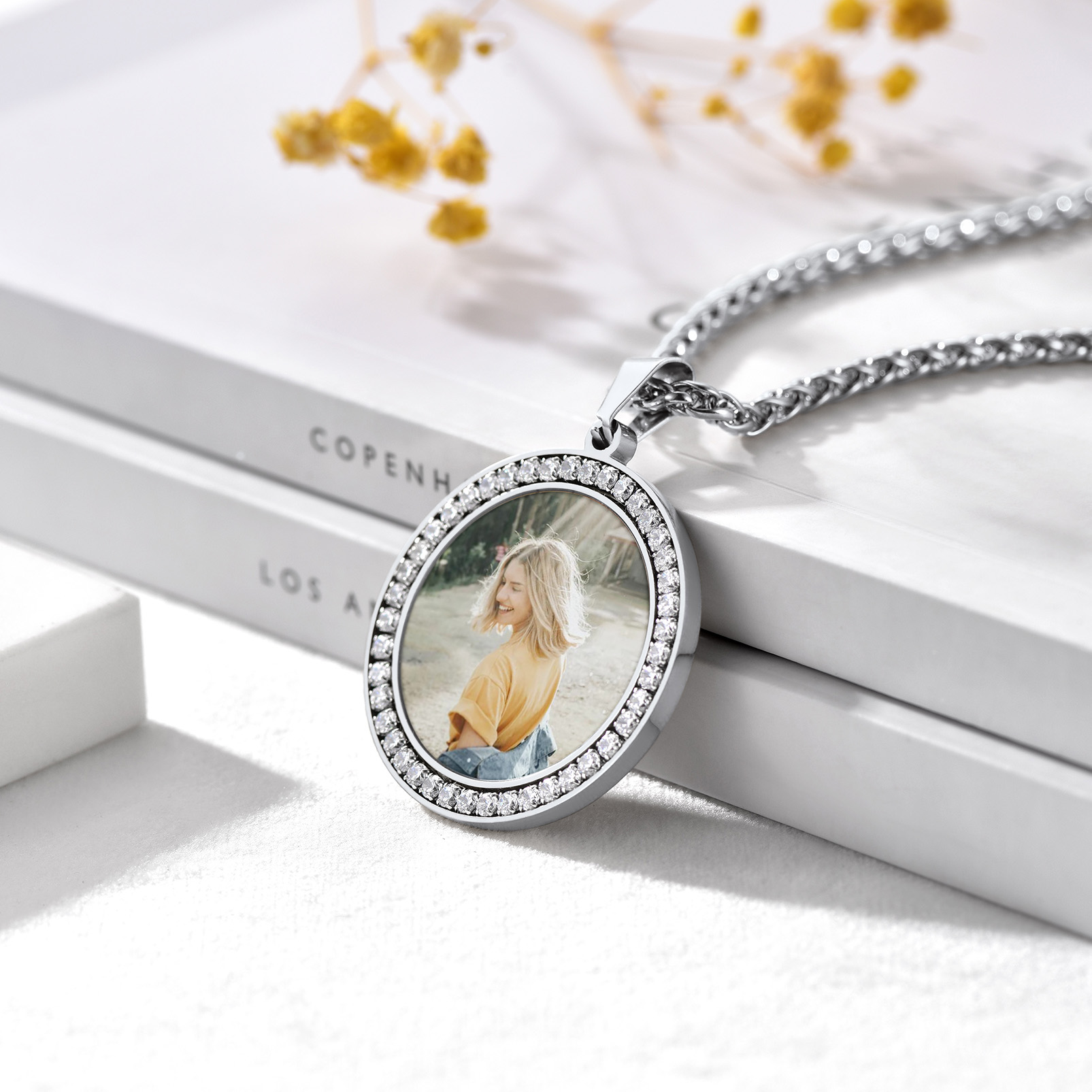 Custom Photo Round Pendant Necklace for Men Women silver occasion