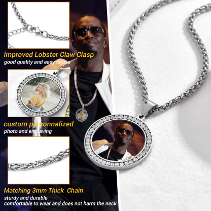 Custom Photo Round Pendant Necklace for Men Women detail