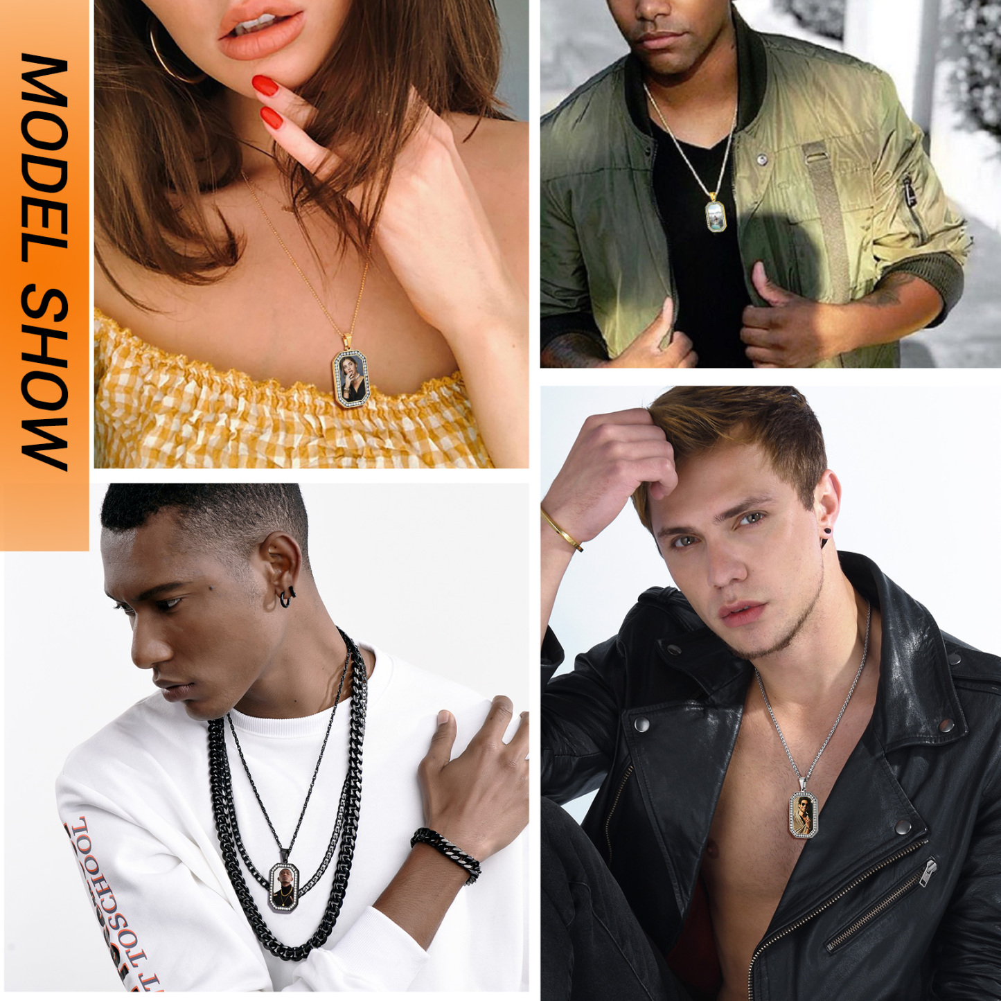 Personalized Photo CZ Pendant Necklace model show