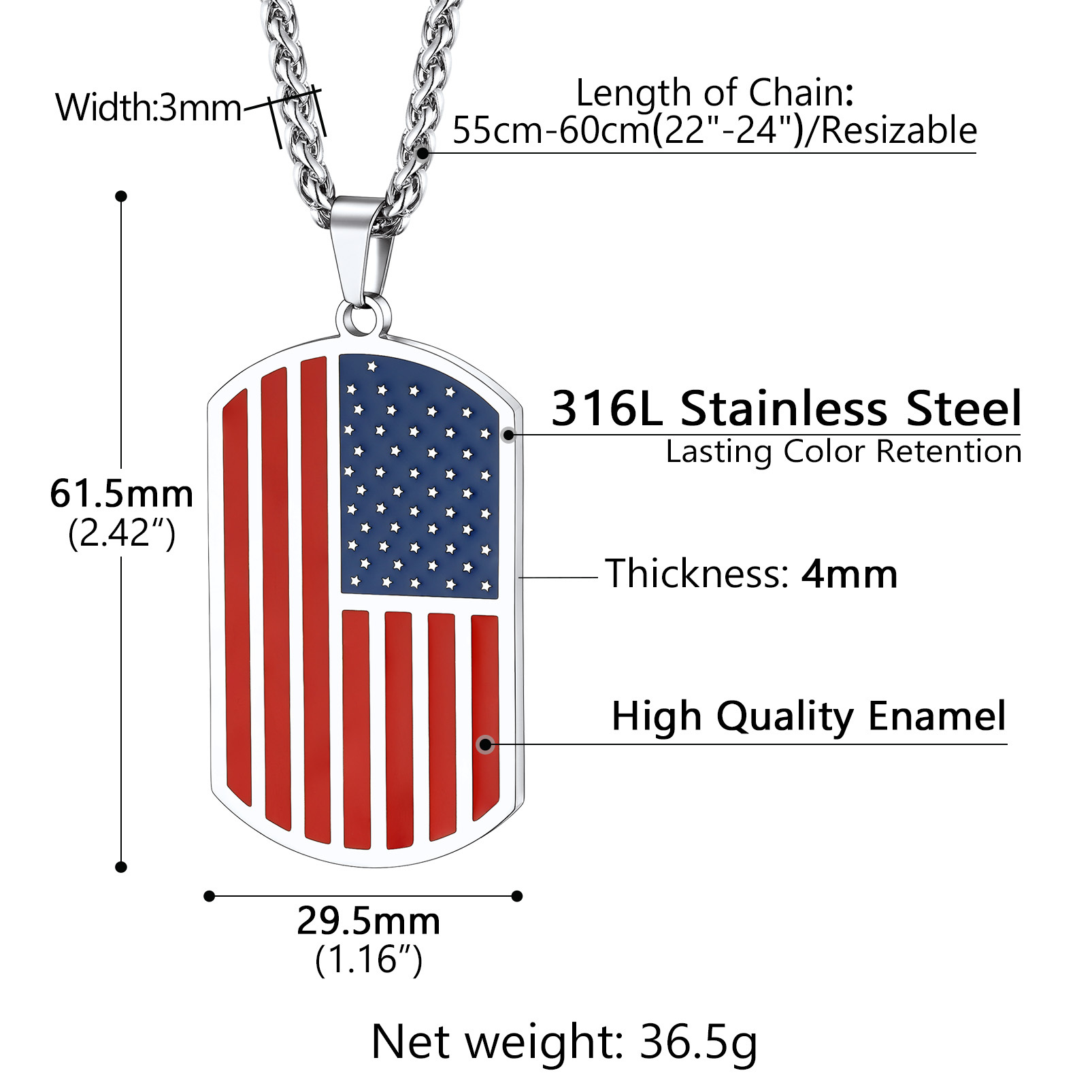 Custom Photo American Flag Patriotic Dog Tag Pendant Necklace detail