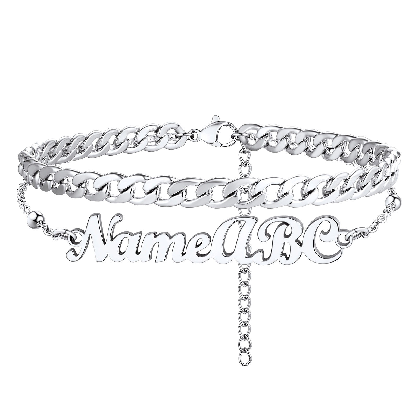 Personalized Name Layered Chain Anklets For Women silver