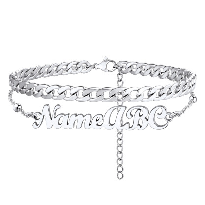 Personalized Name Layered Chain Anklets For Women silver