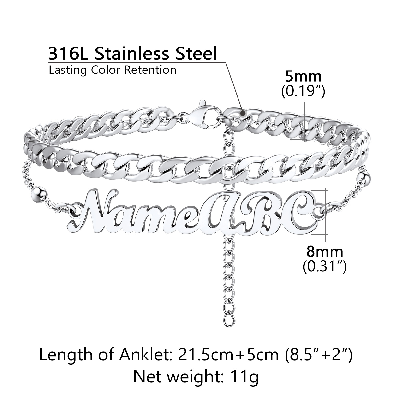 Personalized Name Layered Chain Anklets For Women detail