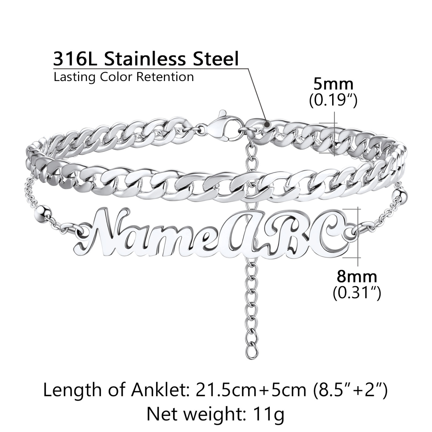 Personalized Name Layered Chain Anklets For Women detail