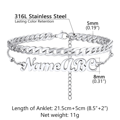 Personalized Name Layered Chain Anklets For Women detail