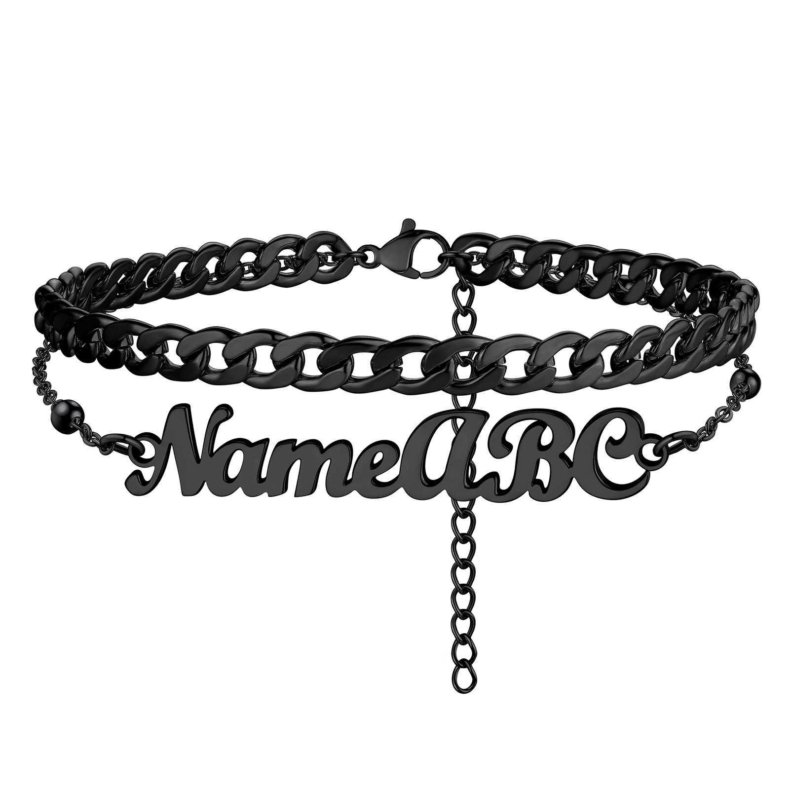 Personalized Name Layered Chain Anklets For Women black