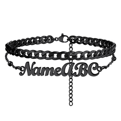 Personalized Name Layered Chain Anklets For Women black