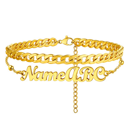 Personalized Name Layered Chain Anklets For Women gold