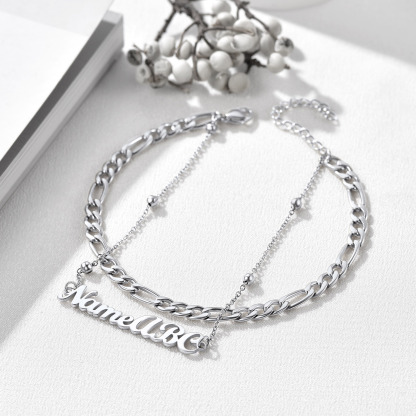 Custom Name Anklet with Figaro Chain for Women occasion silver