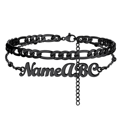 Custom Name Anklet with Figaro Chain for Women black