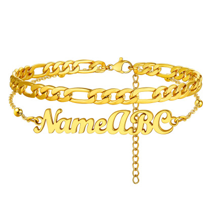 Custom Name Anklet with Figaro Chain for Women gold