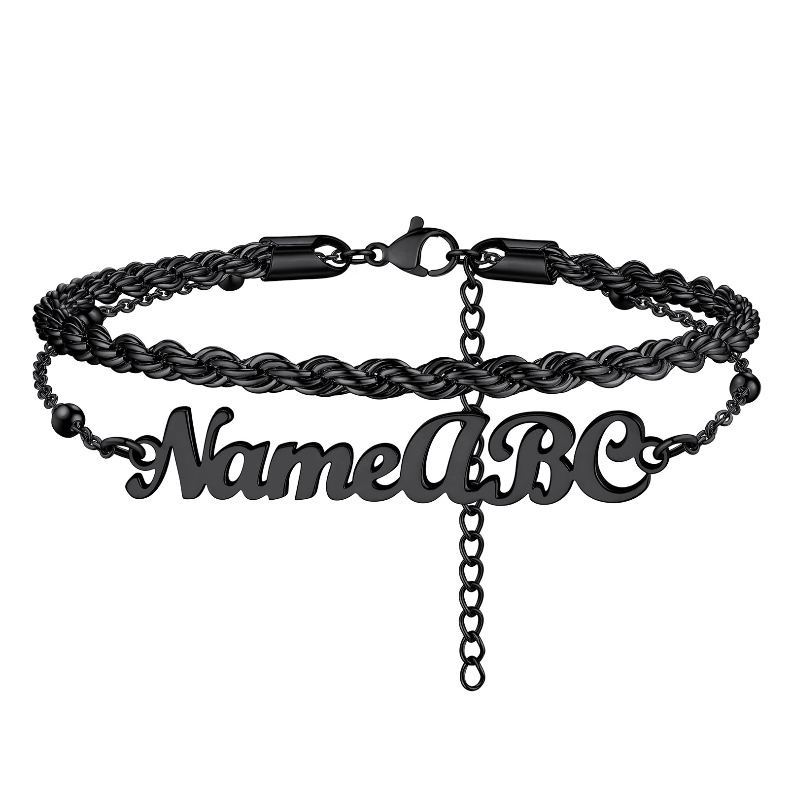 Personalized Twist Chain Name Anklets 2 Layers For Women black
