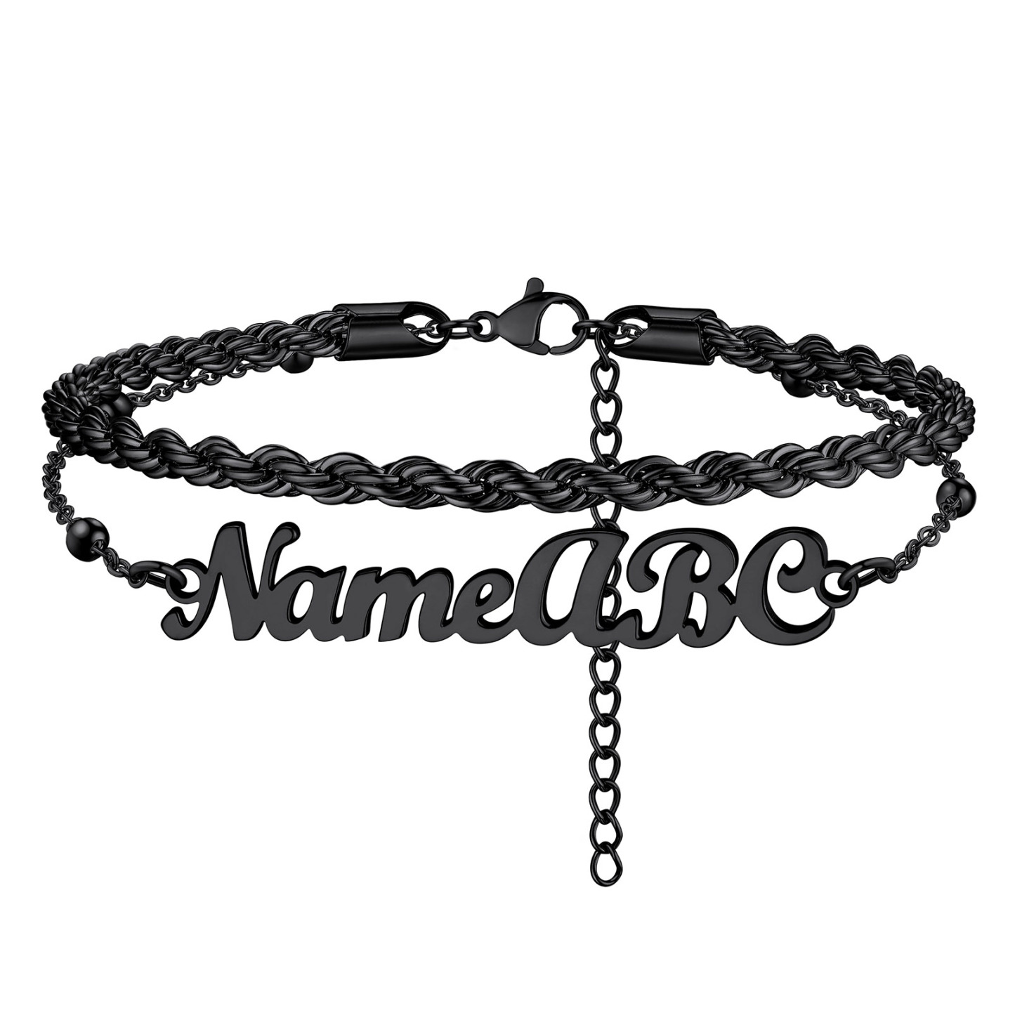 Personalized Twist Chain Name Anklets 2 Layers For Women black