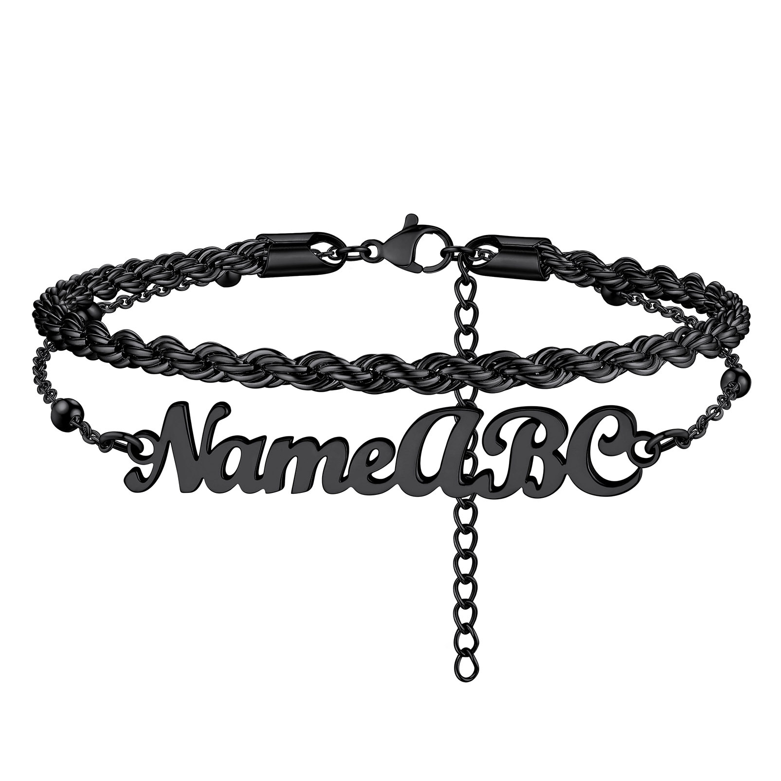 Personalized Twist Chain Name Anklets 2 Layers For Women black