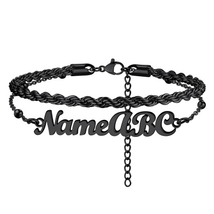 Personalized Twist Chain Name Anklets 2 Layers For Women black