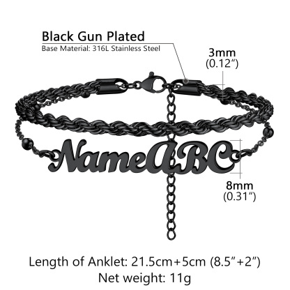 Personalized Twist Chain Name Anklets 2 Layers For Women size