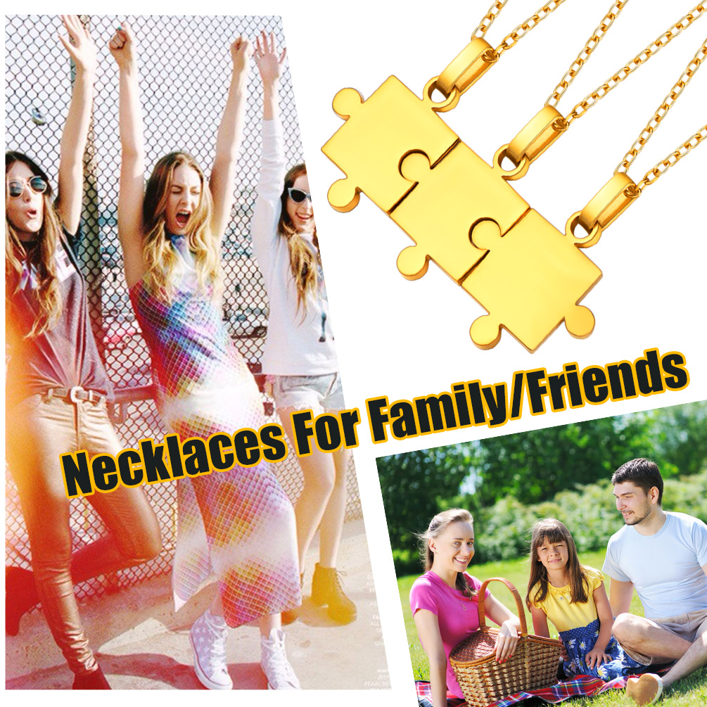 Personalized Engraved Matching Puzzle Friendship BFF Necklace 3pcs for friends