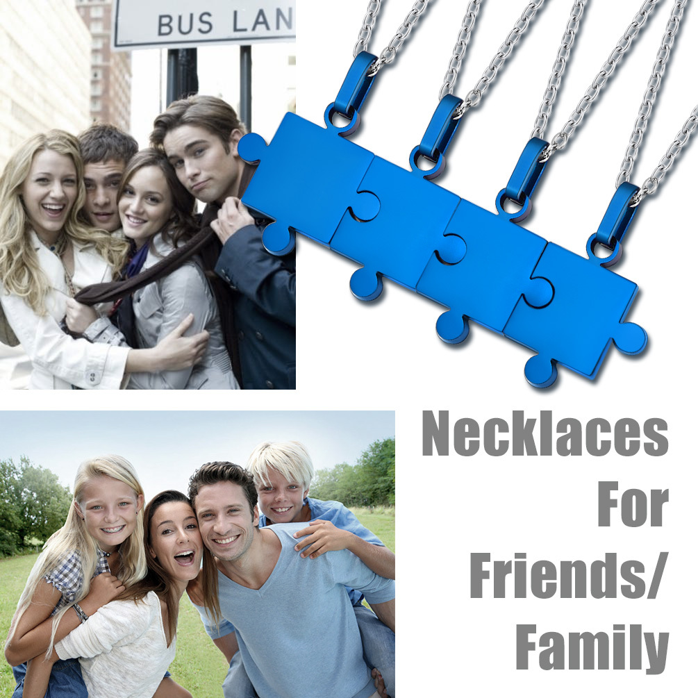 Custom Engraved Matching Puzzle BFF Necklace for Friends 4pcs scene