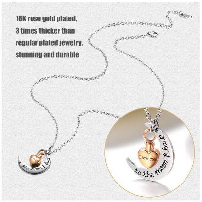 Personalized Moon Heart Urn Necklaces for Ashes Cremation detail