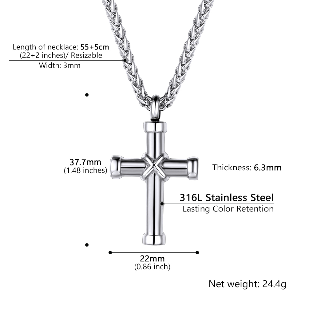 Cross Urn Necklace for Ashes Engraved Memorial Cremation Keepsake Pendant