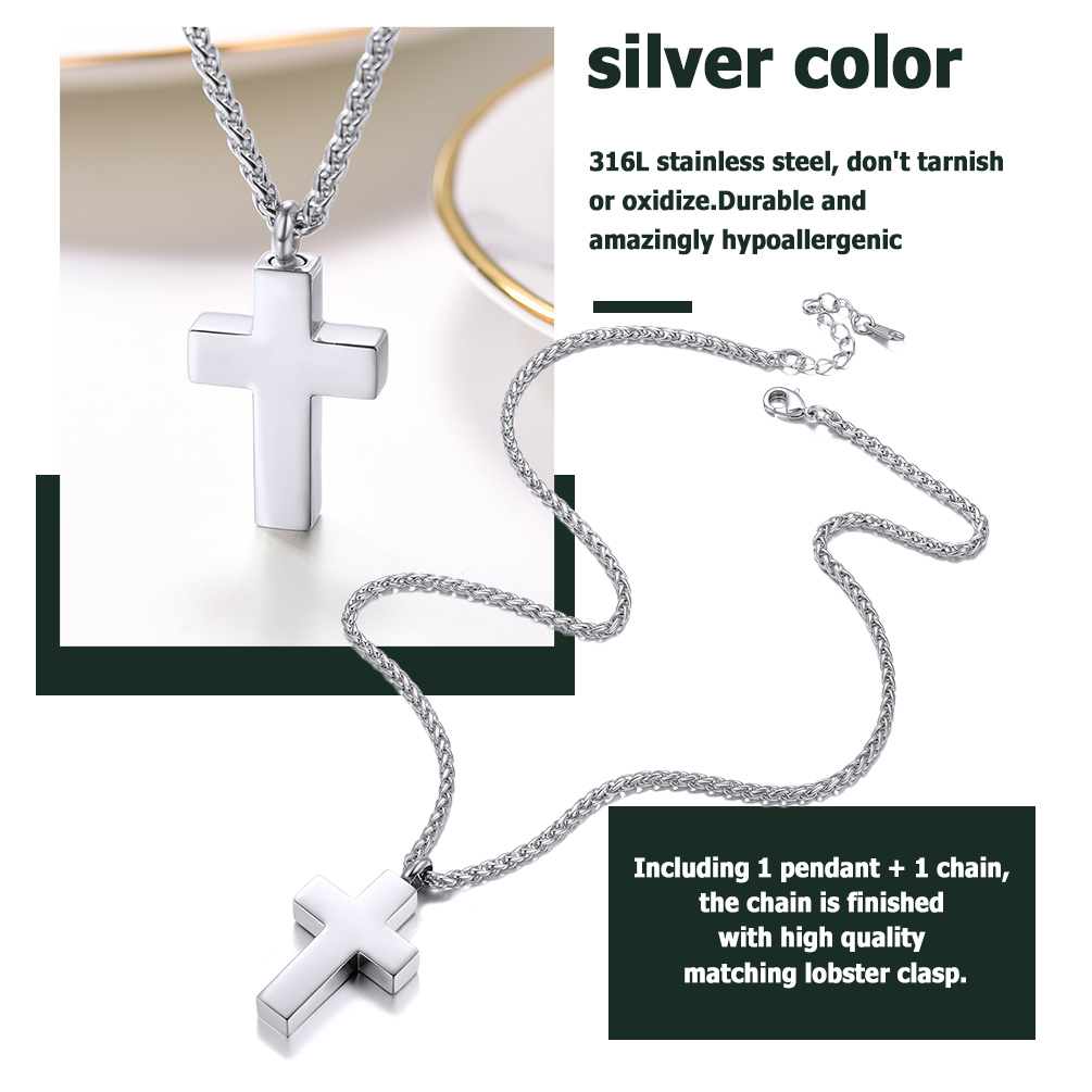 Custom Engraved Cross Cremation Pendant Urn Necklace for Ashes detail