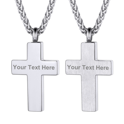Custom Engraved Cross Cremation Pendant Urn Necklace for Ashes silver